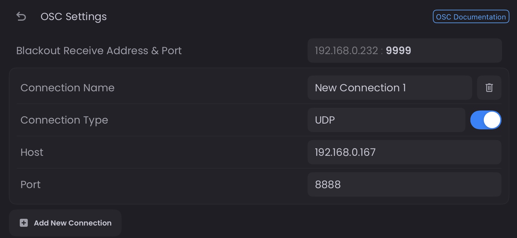 OSC Connection Settings