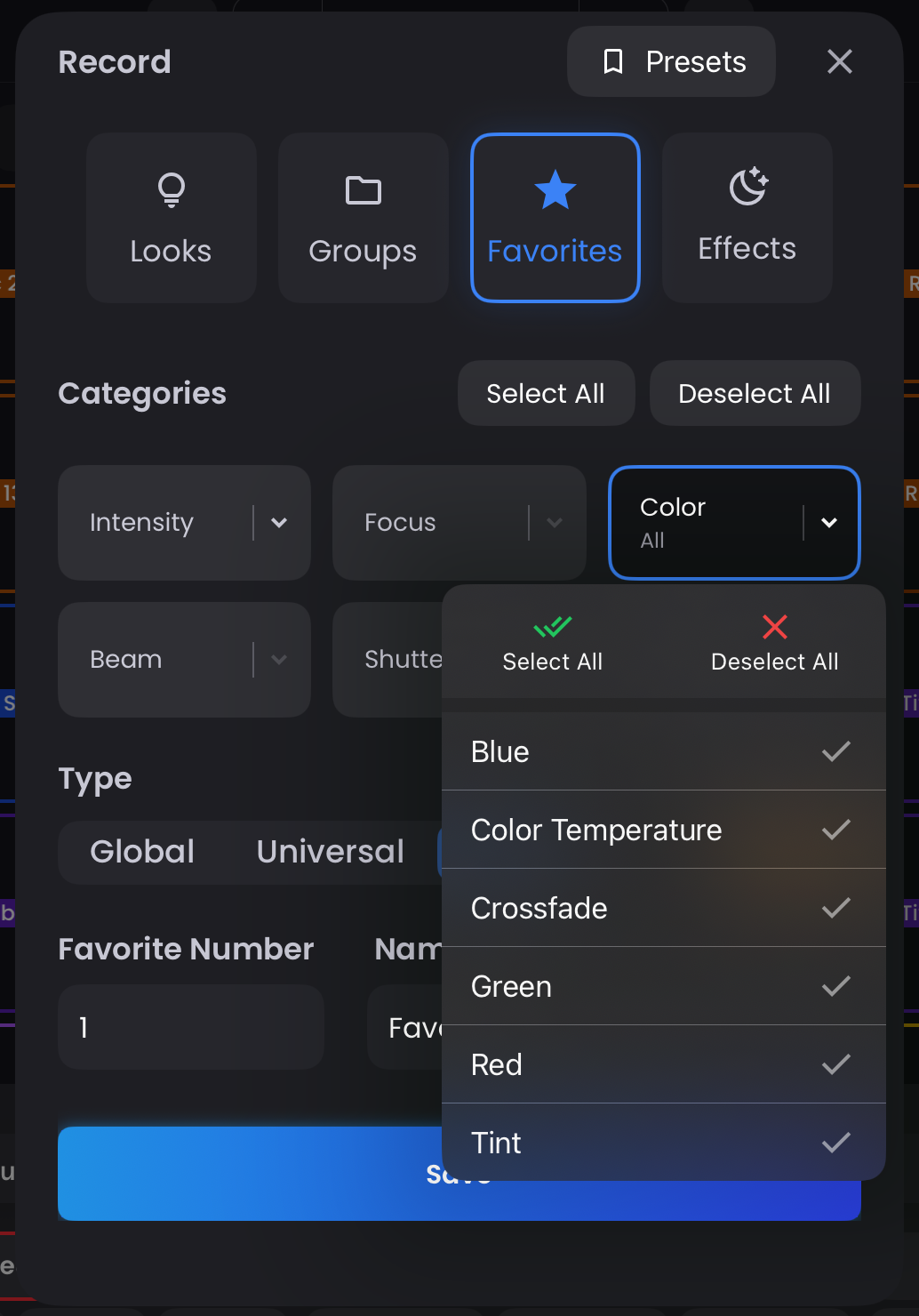 Parameter Category Dropdown