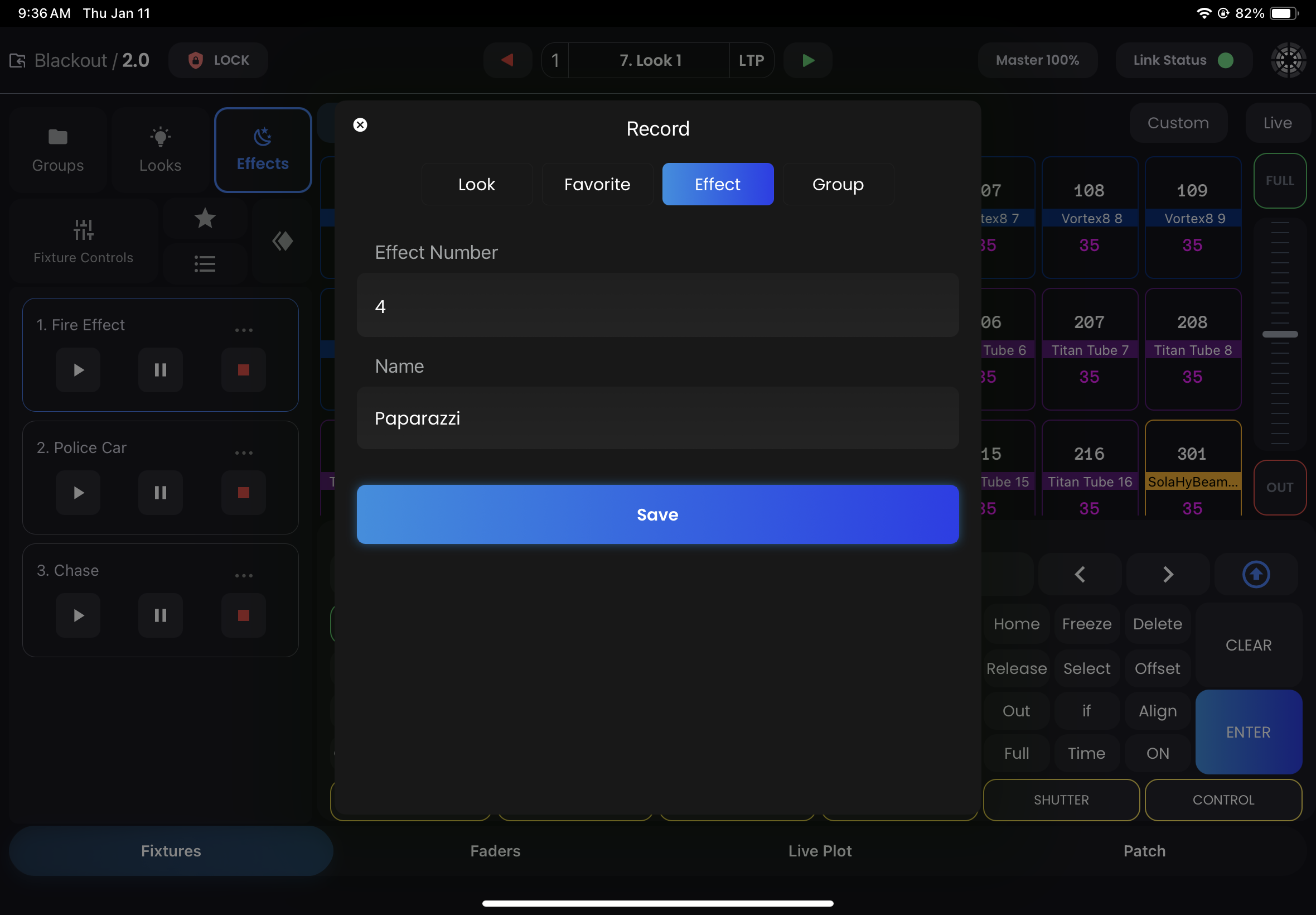Record Effects Popup